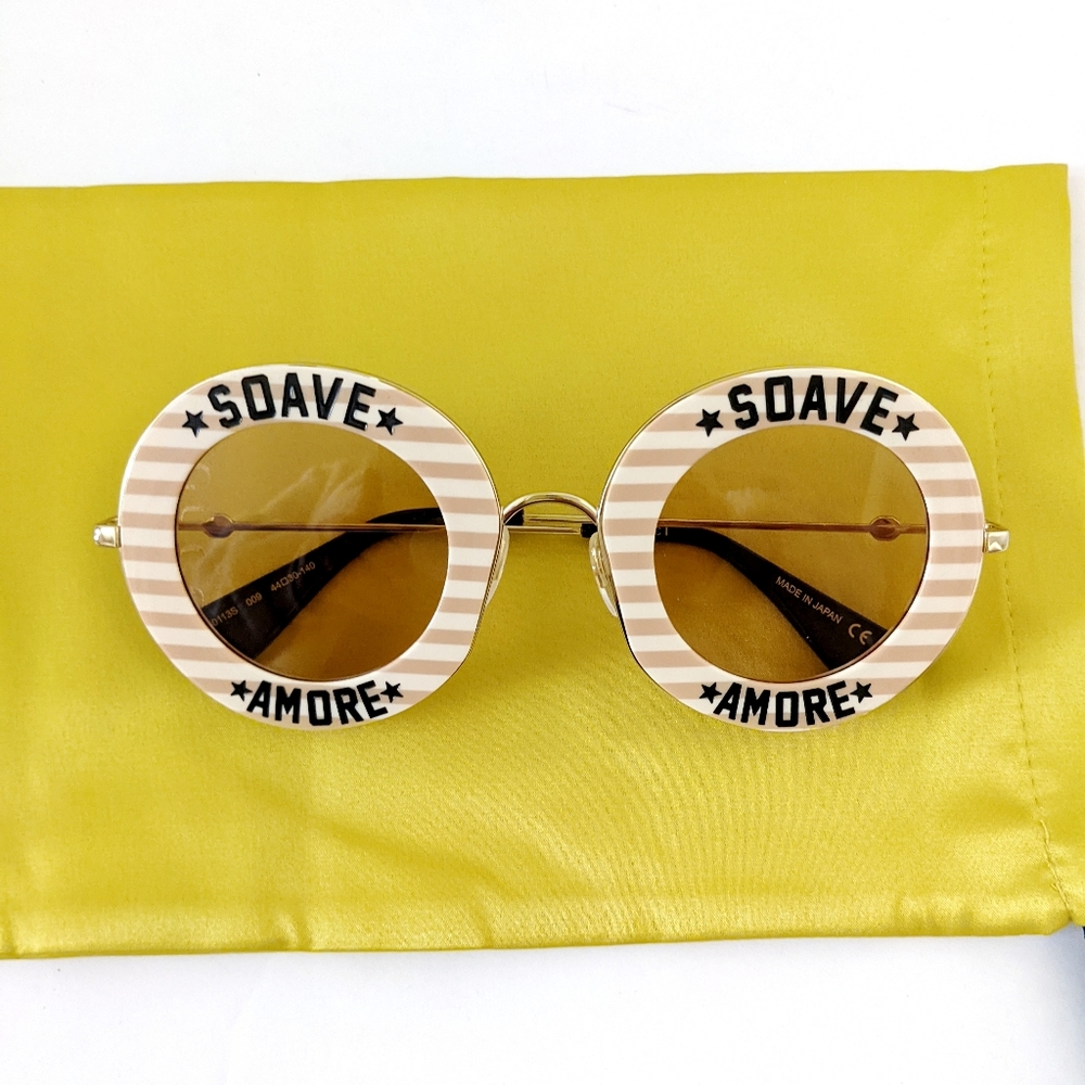 GUCCI Striped Round Sunglasses GG0113S Graphic Soave Amore Delicate Love - Picture 12 of 17